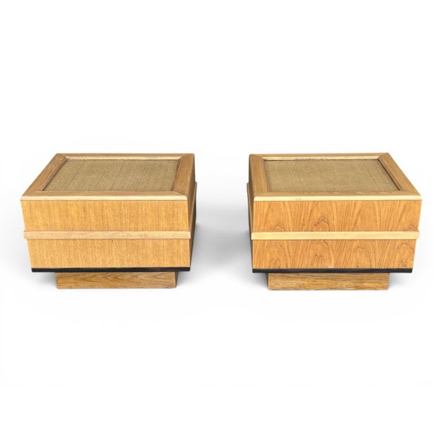 Goldenrod Pair of 1960s Scandinavian Modern Oak End Tables With Rattan Tops For Sale - Image 8 of 15
