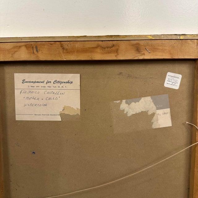 “Mother and Child” by Frederico Castellon Madrid 1962 Framed Watercolor on Masonite For Sale - Image 12 of 12