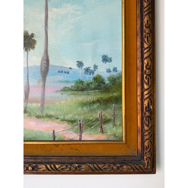 Green 1970’s Julio Carballosa (Cuban–American, 1919–2012) Tropical Palm Landscape Oil on Canvas Painting, Framed For Sale - Image 8 of 12