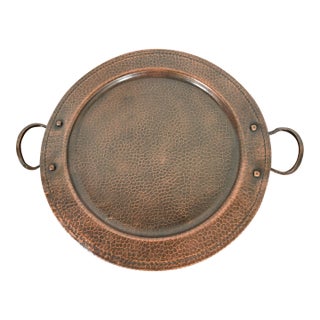 Roycroft Arts & Crafts Hammered Copper Handled Large Serving Tray, Circa 1920s For Sale