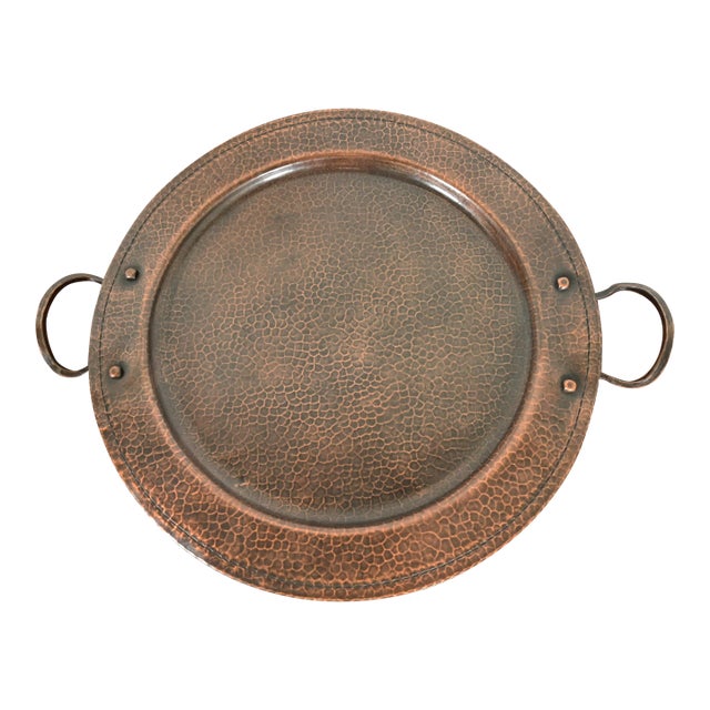 Roycroft Arts & Crafts Hammered Copper Handled Large Serving Tray, Circa 1920s For Sale