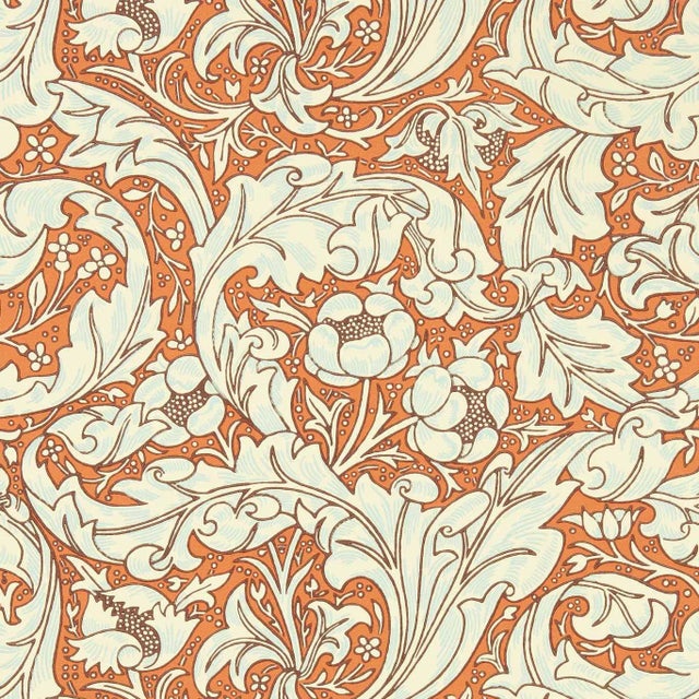Morris & Co Bachelors Button Wallpaper in Burnt Orange/Sky For Sale