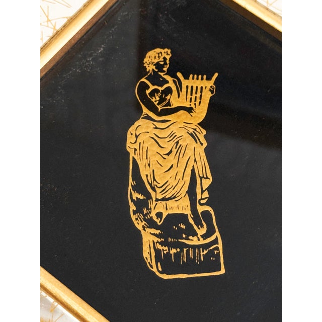 Mid-Century Modern 1960s Vintage Mid Century Illinois Moulding Co Greco Roman, Hollywood Regency Black & Gold Mirror Wall Plaques - Set of 2 For Sale - Image 3 of 4