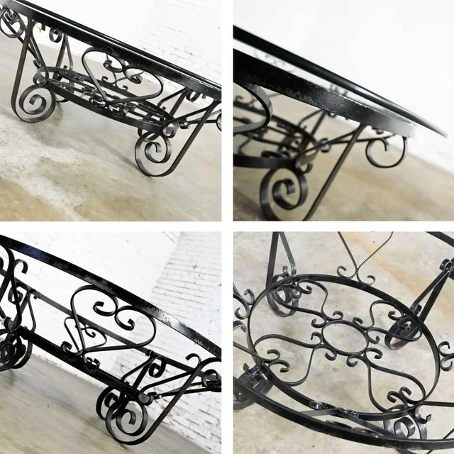 Vintage Rustic Spanish Revival Style Coffee Table Hand Wrought Iron Round With Glass Top For Sale - Image 10 of 17