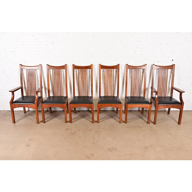 Mission Stickley Mission Arts & Crafts Cherry Wood High Back Spindle Dining Chairs, Set of Six For Sale - Image 3 of 12
