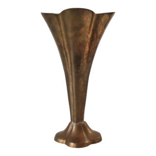 Vintage Brass Fluted Trumpet Vase For Sale