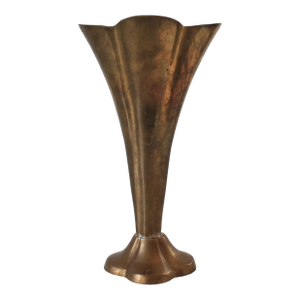 Vintage Brass Fluted Trumpet Vase