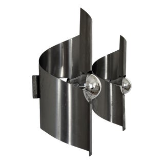 Vintage Brushed Metal Wall Lights, France, 1970, Set of 2 For Sale