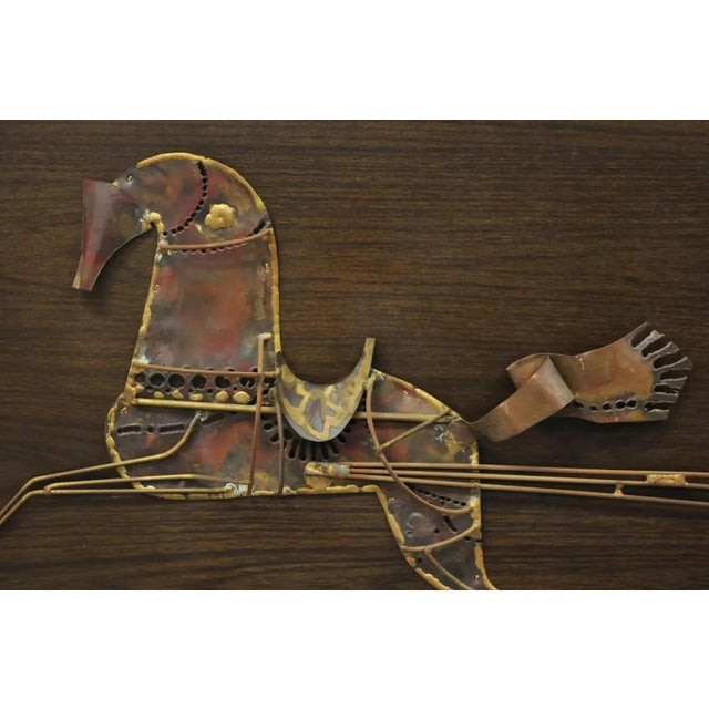 Mid 20th Century Vintage Mid Century Modern Brutalist Gilt Metal Horse & Chariot Wall Art For Sale - Image 5 of 11