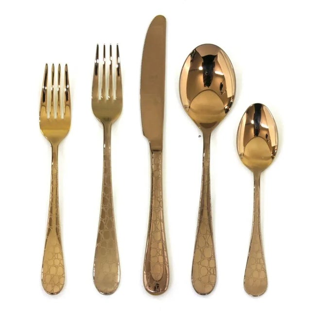 Contemporary Mepra Coccodrillo 5-Piece Flatware Set, Bronzo For Sale - Image 3 of 3