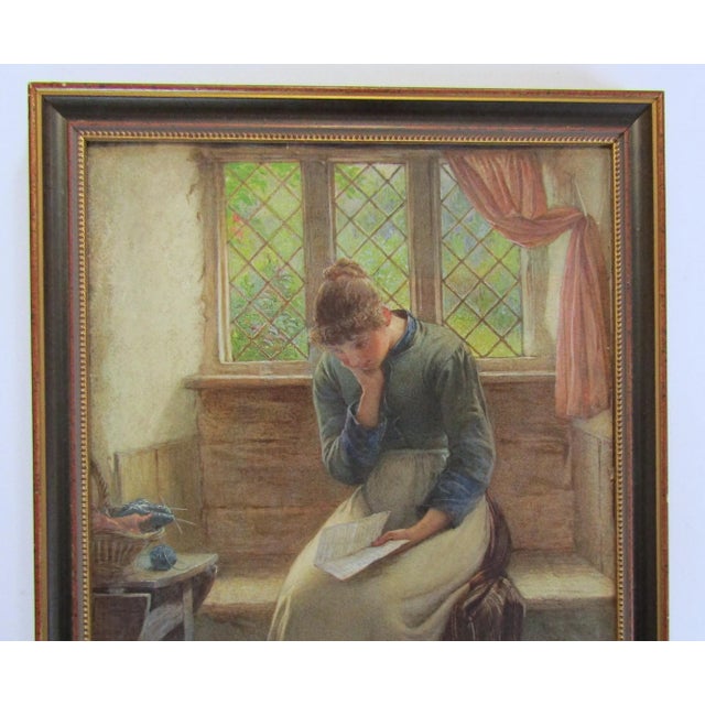Realism Antique Watercolor Painting of a Woman Reading a Letter in a Cottage by William Harris Weatherhead, Framed For Sale - Image 3 of 7