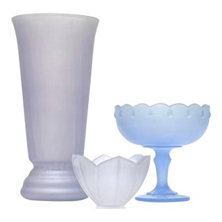 Blue and Lavender Glass Vessel Curation - Group of 3 For Sale