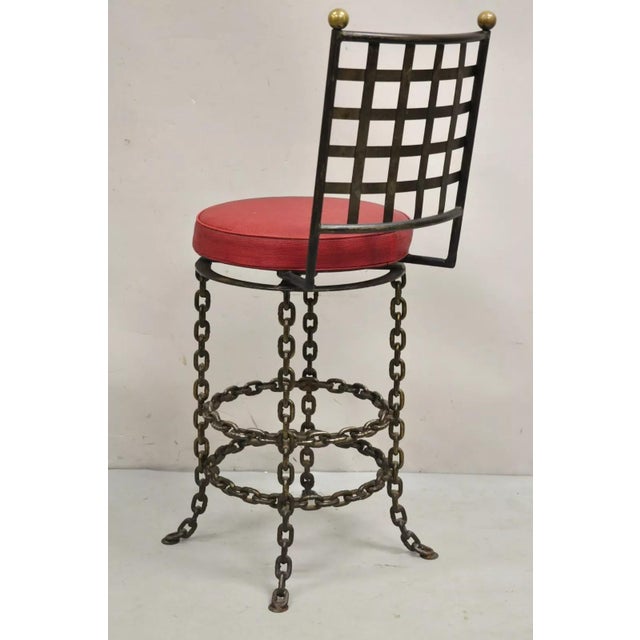 Vintage Mid Century Brutalist Iron Chain Link Swivel Counter Bar Stools- Set of 4 For Sale - Image 10 of 12