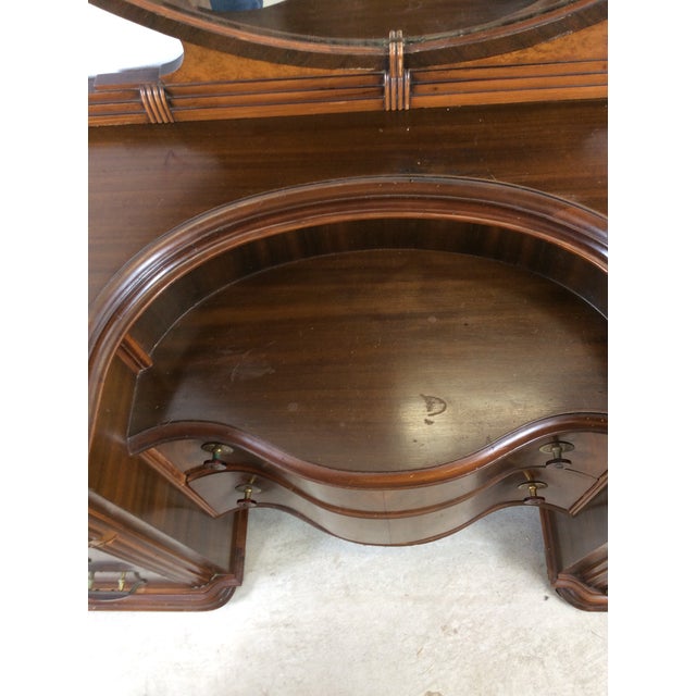 Brown Art Deco Vanity With 8 Dovetailed Drawers and Round Mounted Mirror For Sale - Image 8 of 18