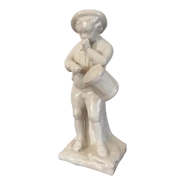18th Century English Staffordshire White Pearlware Figure of a Drummer or Musician For Sale