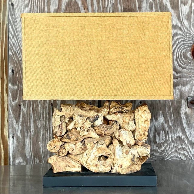 Boho Chic Vintage Boho Wood Knot Table Lamp For Sale - Image 3 of 6