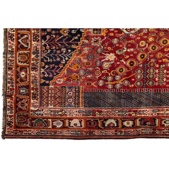 Allover Designed Persian Shiraz Wool Rug in Red For Sale - Image 4 of 9
