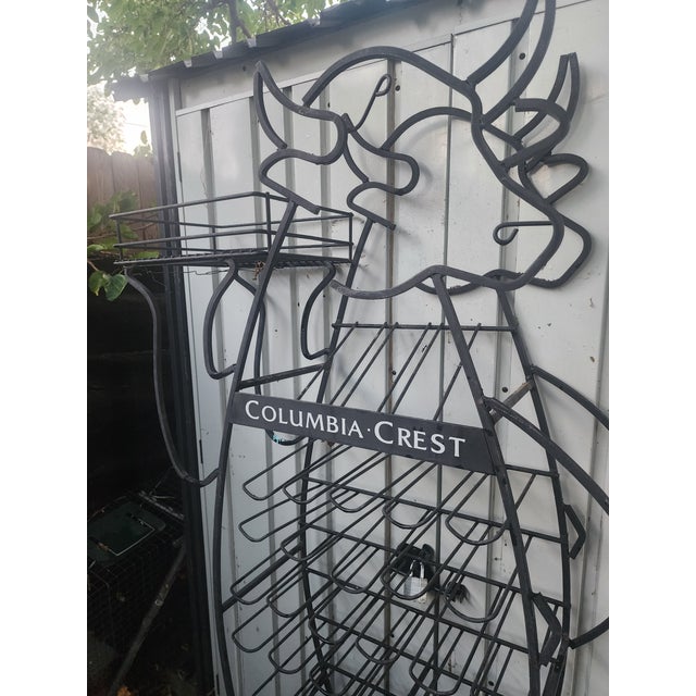 Mid-Century Modern Vintage Columbia Crest Wrought Iron Bull Wine Rack Floor Display Stand For Sale - Image 3 of 4