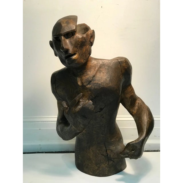Brown 1980s Sycamore Wood Sculpture of a Man's Figure For Sale - Image 8 of 8