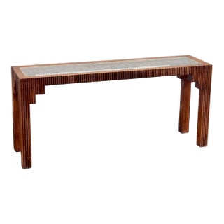 Mid-Century Modern Sculptural Wood & Glass Console Table For Sale
