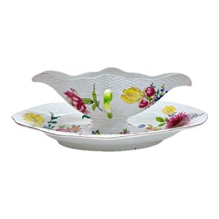 Antique Porcelain Floral Gravy Boat For Sale