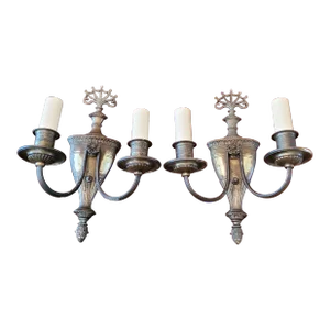 Pair of Antique E F Caldwell Style Distressed Sconces