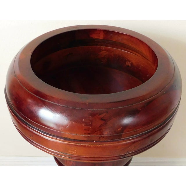 Wood Large Vintage Chunky Hand Carved Solid Mahogany Wood Dovetailed Covered Bowl & Pedestal For Sale - Image 7 of 12