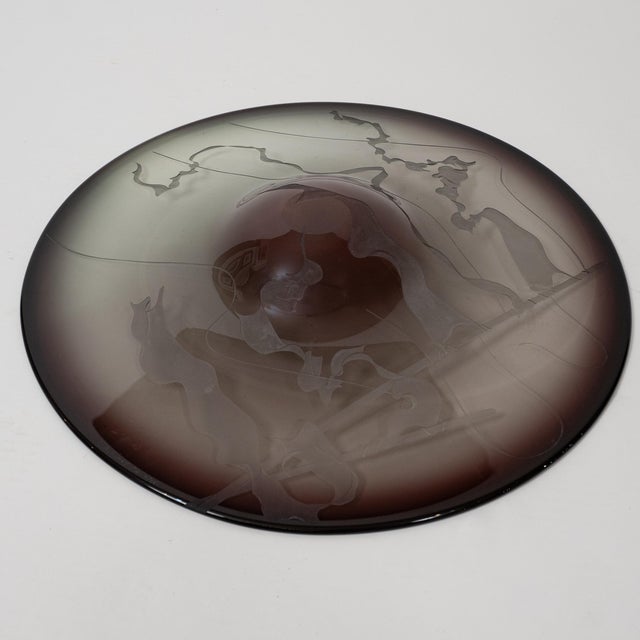 Exceptional signed studio art glass centerpiece bowl by Vandenlaan & Bliss. Mouth-blown and hand-shaped with elegant...
