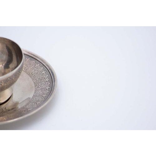 Silver Cup and Saucer with Embossed Slavic Style For Sale - Image 3 of 5