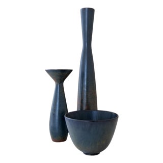 Mid-Century Modern Black Vases by Carl-Harry Stålhane for Rörstrand, 1950s, Set of 3 For Sale