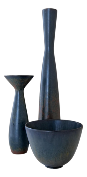 Mid-Century Modern Black Vases by Carl-Harry Stålhane for Rörstrand, 1950s, Set of 3