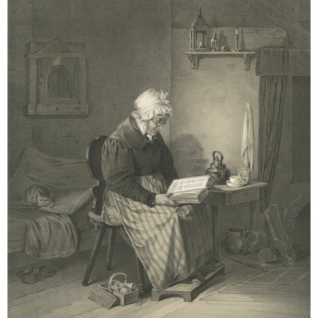After Pehr Wickenberg, Swedish Interior Genre Scene with Reading Grandmother, 1850, Lithograph For Sale - Image 3 of 9