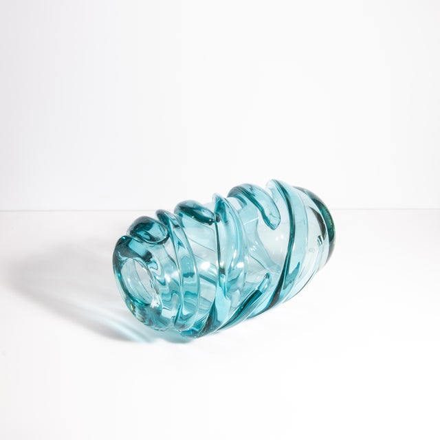Hand Blown Murano Gomitolo Vase in Aqua Blue Medium For Sale - Image 4 of 6