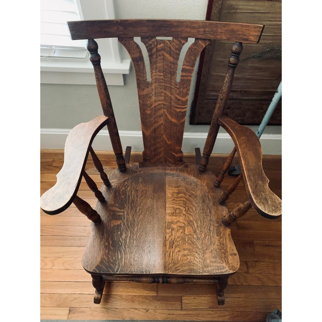 Early 1900s Antique Arts and Crafts Movement Tiger Oak Rocking Chair For Sale - Image 10 of 12