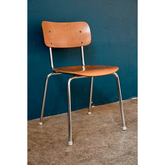 Wood Vintage Industrial Chrome Tubular Chairs, Set of 4 For Sale - Image 7 of 14