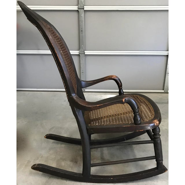 1900 - 1909 Antique Early 1900 Victorian Walnut Caned Rocker For Sale - Image 5 of 9