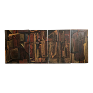 Rebeca MendozaArgentine Abstract Constructivist Quadriptych Oil Painting Latin American Woman, 1990