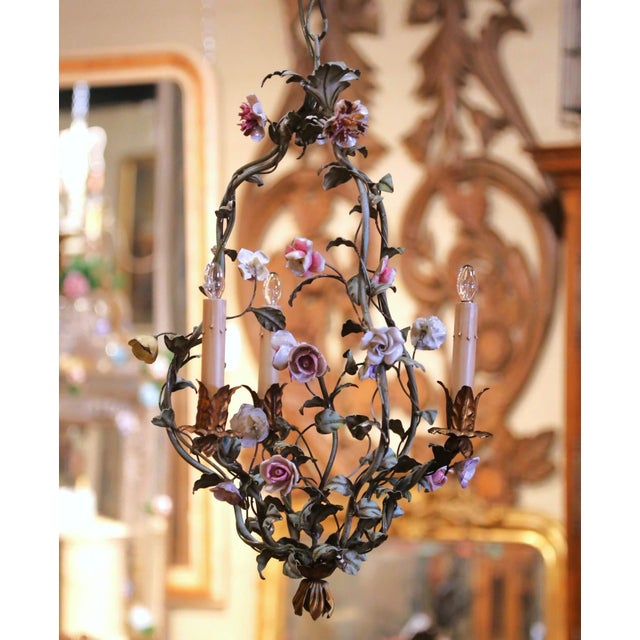 Bring the charm of a blooming French garden into your home with this elegant antique floral chandelier. Crafted in France...