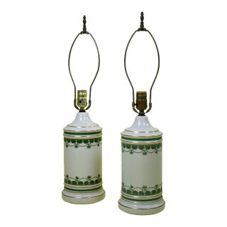 Pair of Green and Ivory Colonial Lamps For Sale