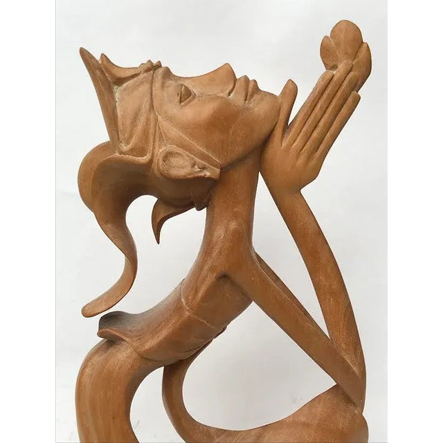 Vintage Modernist Figural Tropical Wood Carving Woman Prayer Offering Bali Circa.1950 For Sale - Image 4 of 10