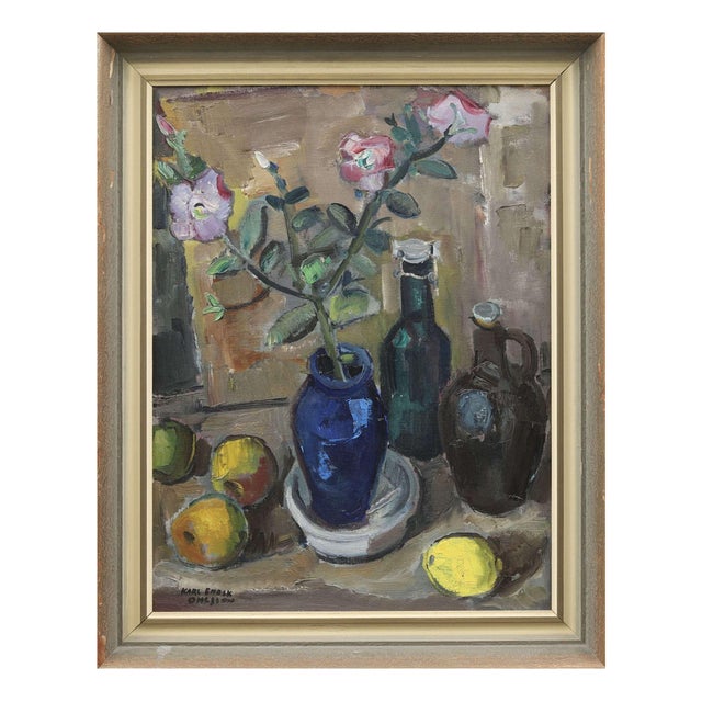 Swedish Artist, Vase with Camellias, 20th Century, Oil on Canvas, Framed For Sale