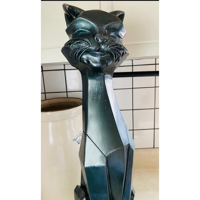 Mid-Century Modern Pair of Mid Century Cubist Cats on Brass Base For Sale - Image 3 of 11