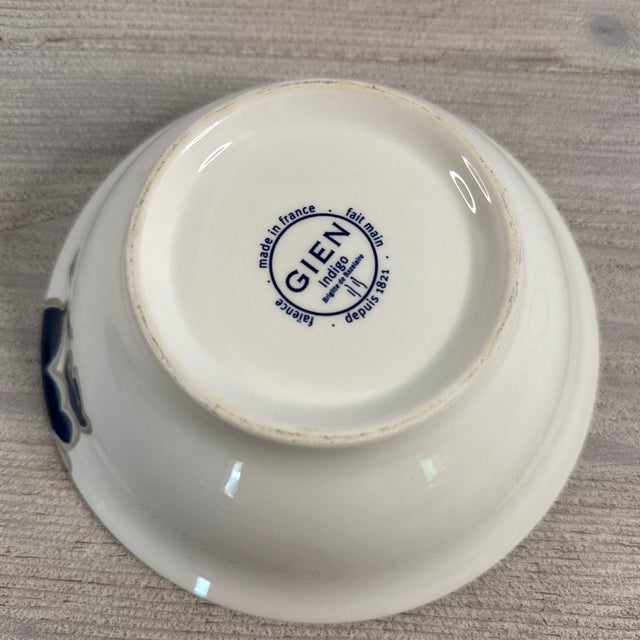 Farmhouse Gien “Indigo” Blue & White Floral Cereal Bowl 7” France For Sale - Image 3 of 8