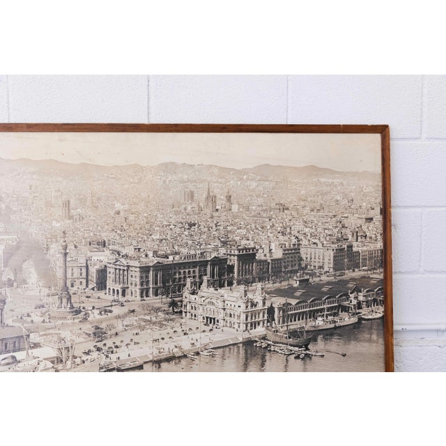 1940s Vintage 1940's Spanish Wood Framed Photograph, Port of Barcelona For Sale - Image 5 of 11