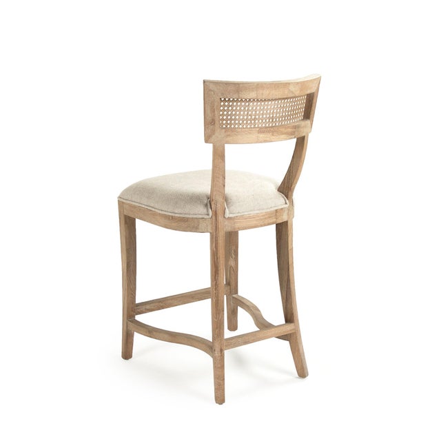 French Country Carvell Cane Back Counter Stool - Natural Linen / Weathered Oak Frame For Sale - Image 3 of 4