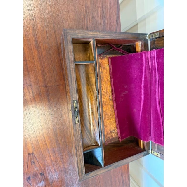 Wood Early 20th Century Antique Victorian Style Burr Walnut Brass Writing Box For Sale - Image 7 of 16
