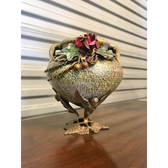 French Rare Shino-Style Ceramic Vase on Angel Stand For Sale - Image 3 of 9