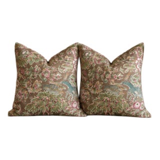 Custom Cowtan & Tout Mocha & Rose Linen Pillows – A 22" Pair For Sale