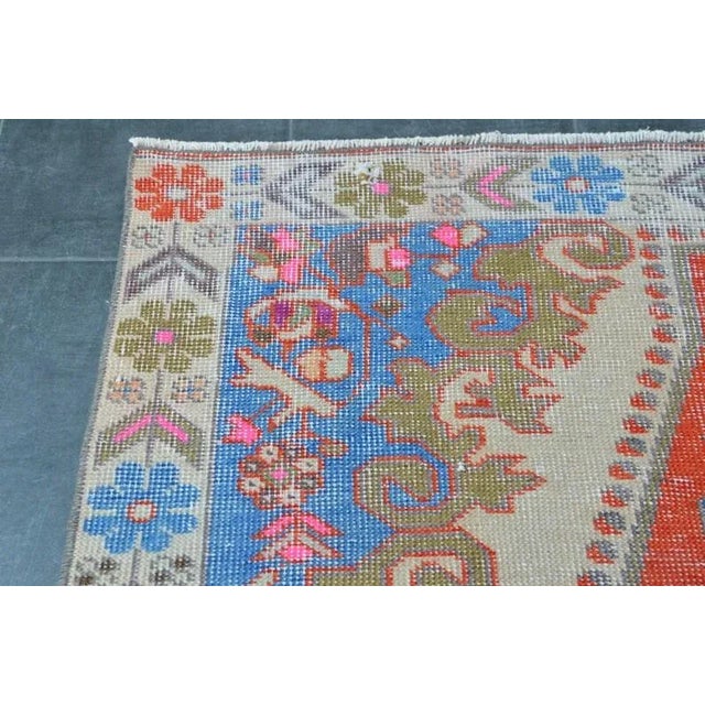 Textile 1960s Red and Blue Vintage Rug For Sale - Image 7 of 11