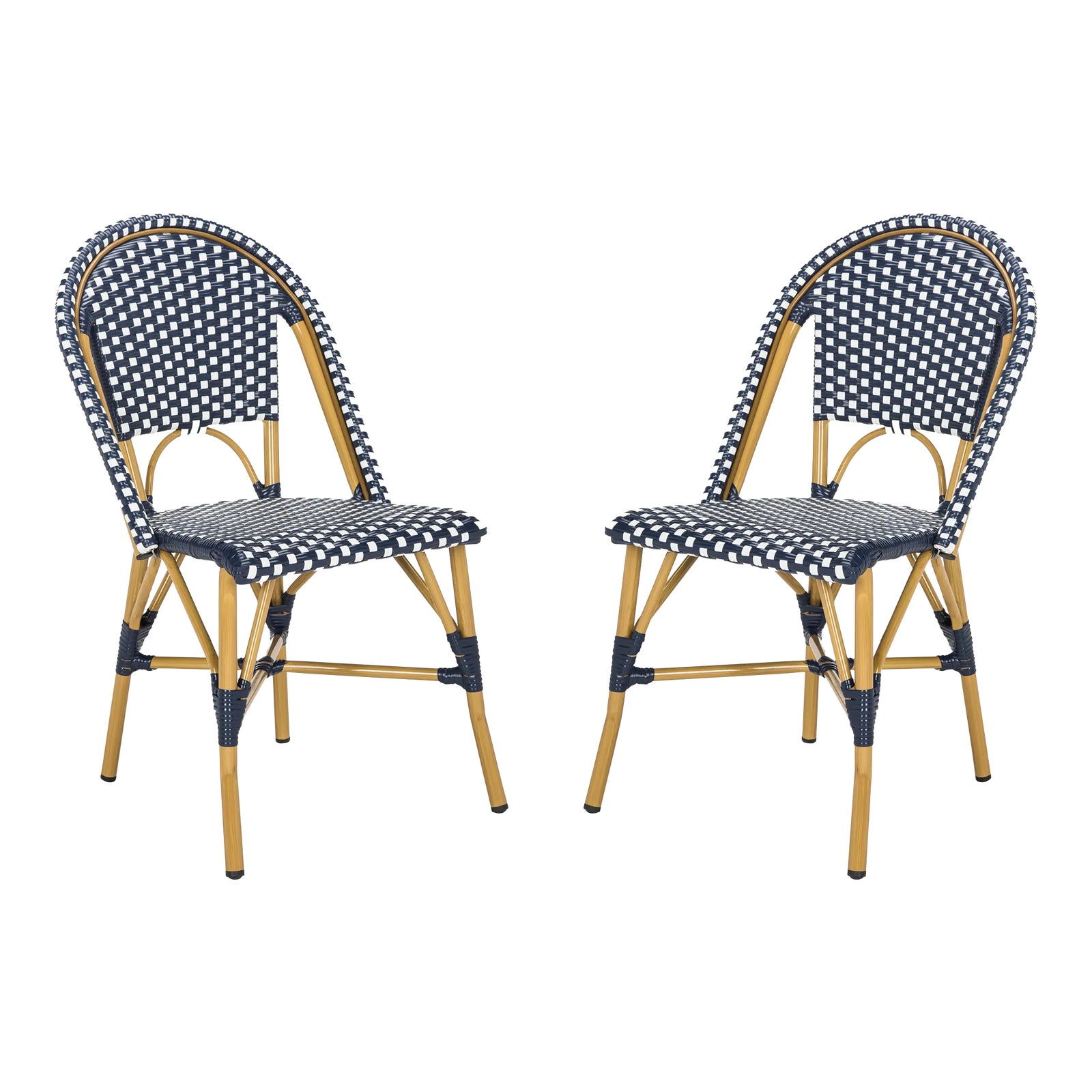 IndoorOutdoor French Bistro Stacking Side Chair in Navy & White